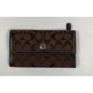 Vintage Coach Soho Signature Pleated Brown Canvas Y2K Envelope Tri Fold Wallet